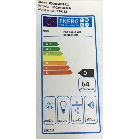 Hotte visière BEKO HNS61212WH - 6 Hotte visière BEKO HNS61212WH - 6
