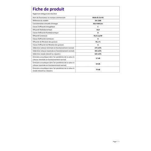 Hotte sous-encastrable MIELE DA 1200 - 2 Hotte sous-encastrable MIELE DA 1200 - 2