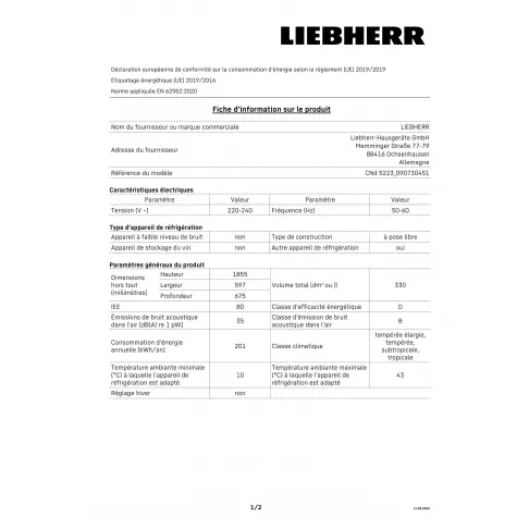 Combiné inversé LIEBHERR CND5223-20 - 2