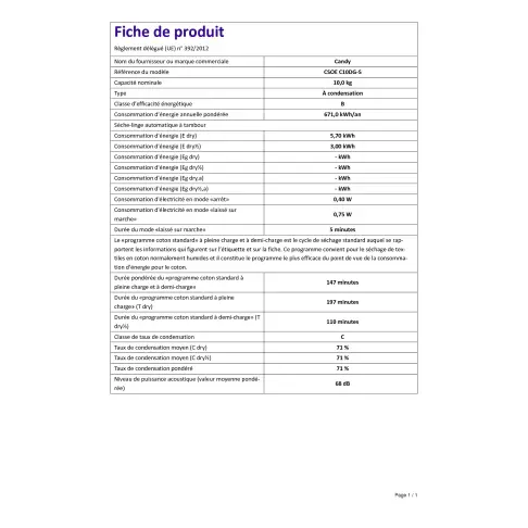 Sèche-linge frontal CANDY CSOEC10DG-S - 8