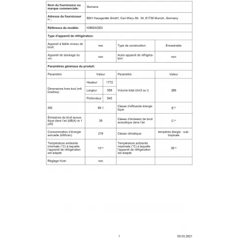 Réfrigérateur intégrable combiné inversé SIEMENS KI86SADE0 - 7