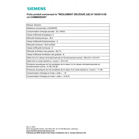 Hotte décorative SIEMENS LC 67 BHP 50 - 8