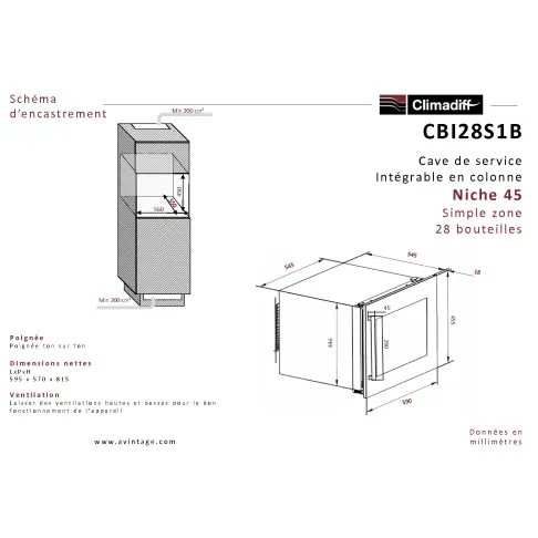 Cave à vin intégrable CLIMADIFF CBI28S1B - 12