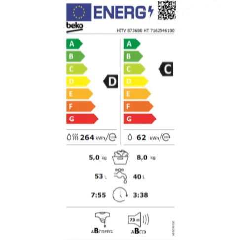 Lave-linge séchant intégrable BEKO HITV8736B0HT - 9