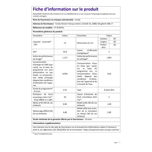 Lave-vaisselle 60 cm CANDY CF4E3DFX1 - 3