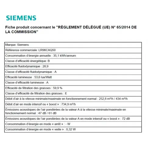 Hotte de plafond SIEMENS LR 96 CAQ 50 - 7