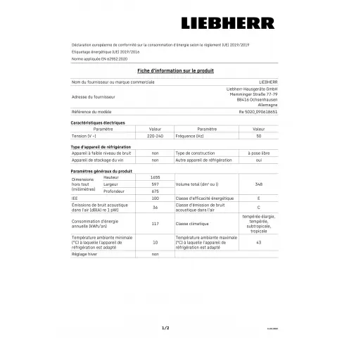 Réfrigérateur 1 porte LIEBHERR RE5020-20 - 2