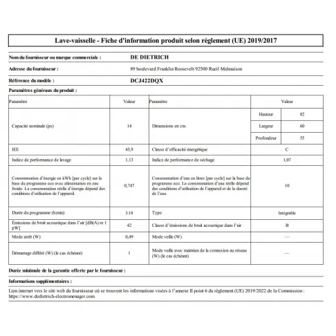 Lave-vaisselle tout intégré 60 cm DE DIETRICH DCJ422DQX - 4