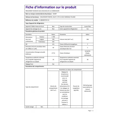Combiné inversé SHARP SJBB04NTXSF - 1