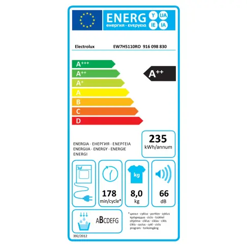 Sèche-linge frontal ELECTROLUX EW7H5110RO - 5