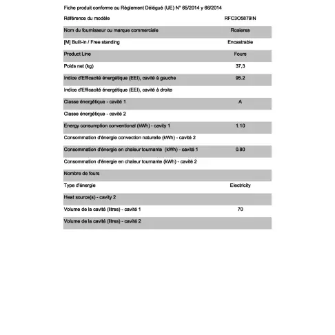 Four pyrolyse ROSIERES RFC3O5879IN - 2