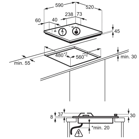 Plaque verre gaz ELECTROLUX KGG64362S - 3