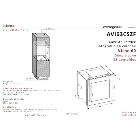 Cave à vin intégrée AVINTAGE AVI63CSZF - 7