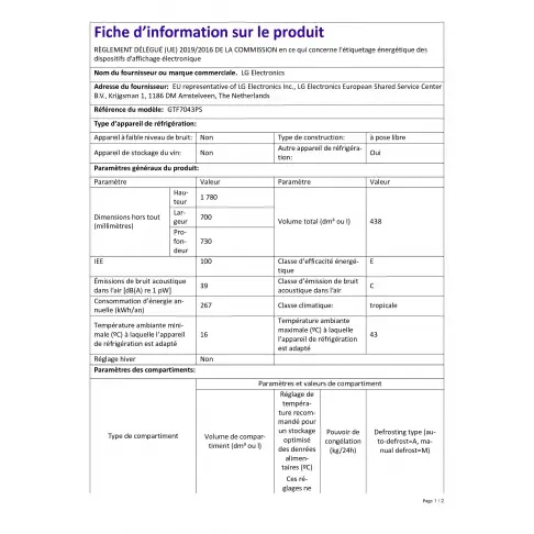 Réfrigérateur 2 portes LG GTF7043PS - 3