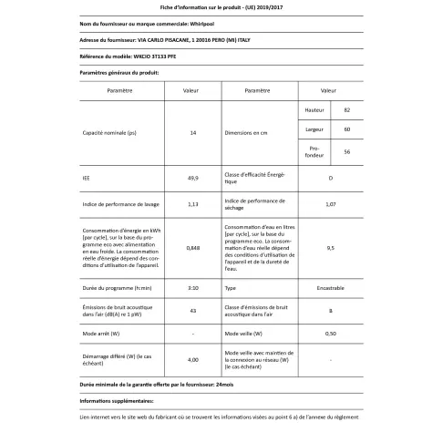 Lave-vaisselle tout intégré 60 cm WHIRLPOOL WKCIO 3 T 133 PFE - 2